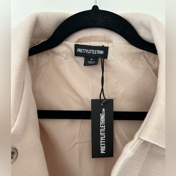 NWT Stone Beige Shoulder Padded Wool Look Cropped Bomber Jacket - Picture 9 of 11